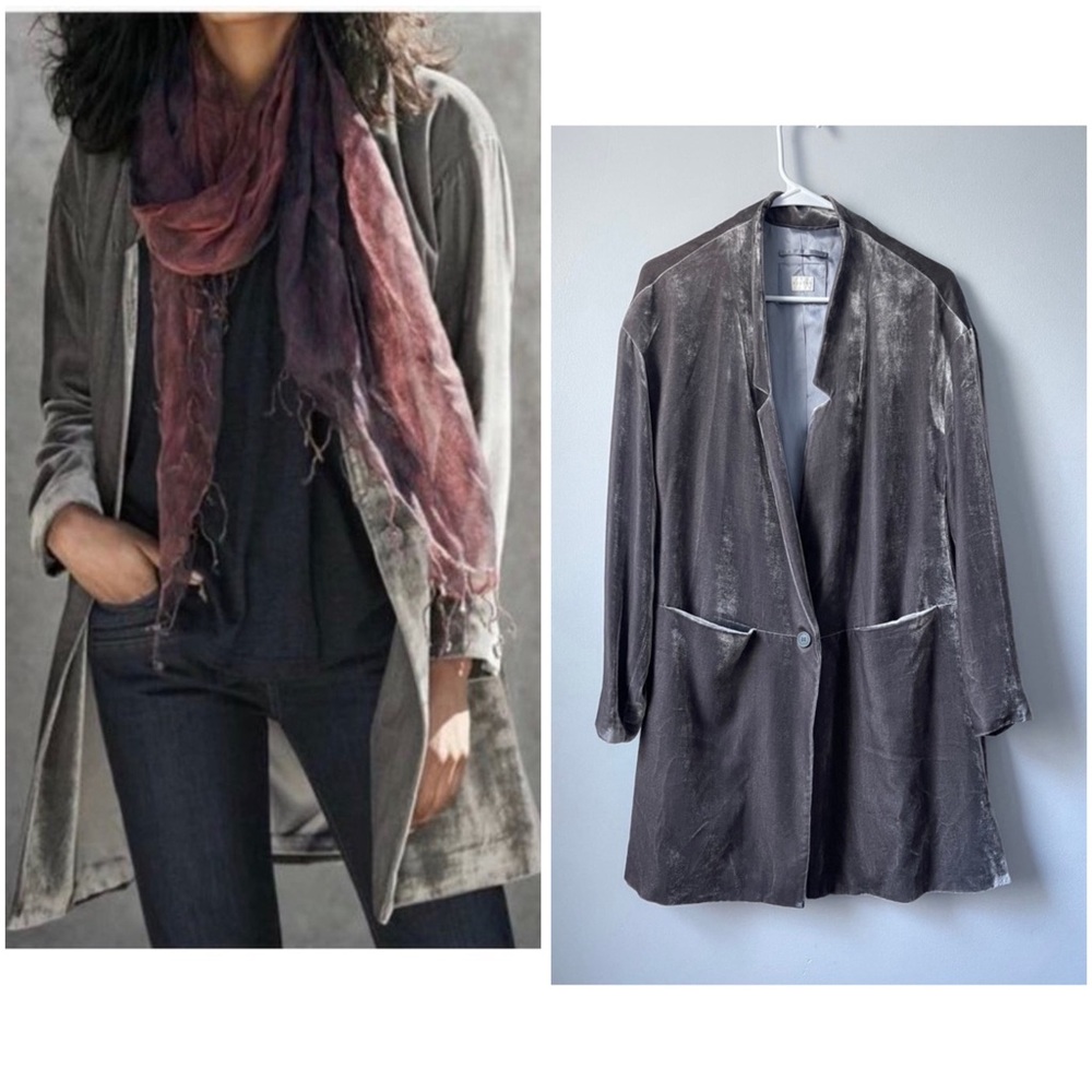 Poetry Grey Velvet Silk and Vicose Tailored Classic Blazer Jacket